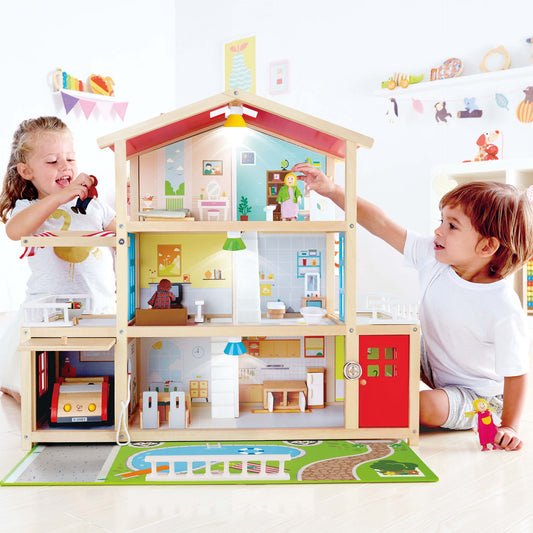 Jucarie din lemn - Casa de papusi mobilata tip vila (29 piese)