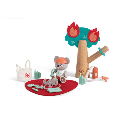Jucarie din lemn- Set de joaca pompieri forestieri (17 piese)