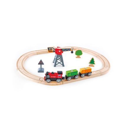 Jucarie din lemn - Set tren livrare marfa (19 piese)