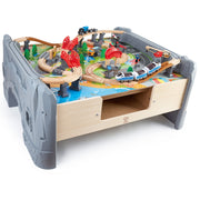 Jucarie din lemn - Masa cu trenuri (70 piese)