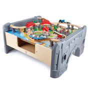 Jucarie din lemn - Masa cu trenuri (70 piese)