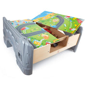 Jucarie din lemn - Masa cu trenuri (70 piese)