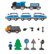 Jucarie din lemn - Masa cu trenuri (70 piese)