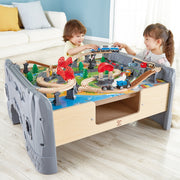 Jucarie din lemn - Masa cu trenuri (70 piese)