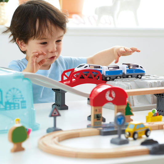 Jucarie din lemn - Set tren oras (48 piese)