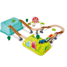 Jucarie din lemn - Trenul de la ferma (40 piese)