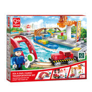 Jucarie din lemn - Set de transport maritim si feroviar (38 piese)