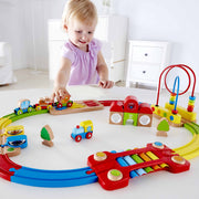 Jucarie din lemn - Sina de tren curcubeu cu puzzle (30 piese)