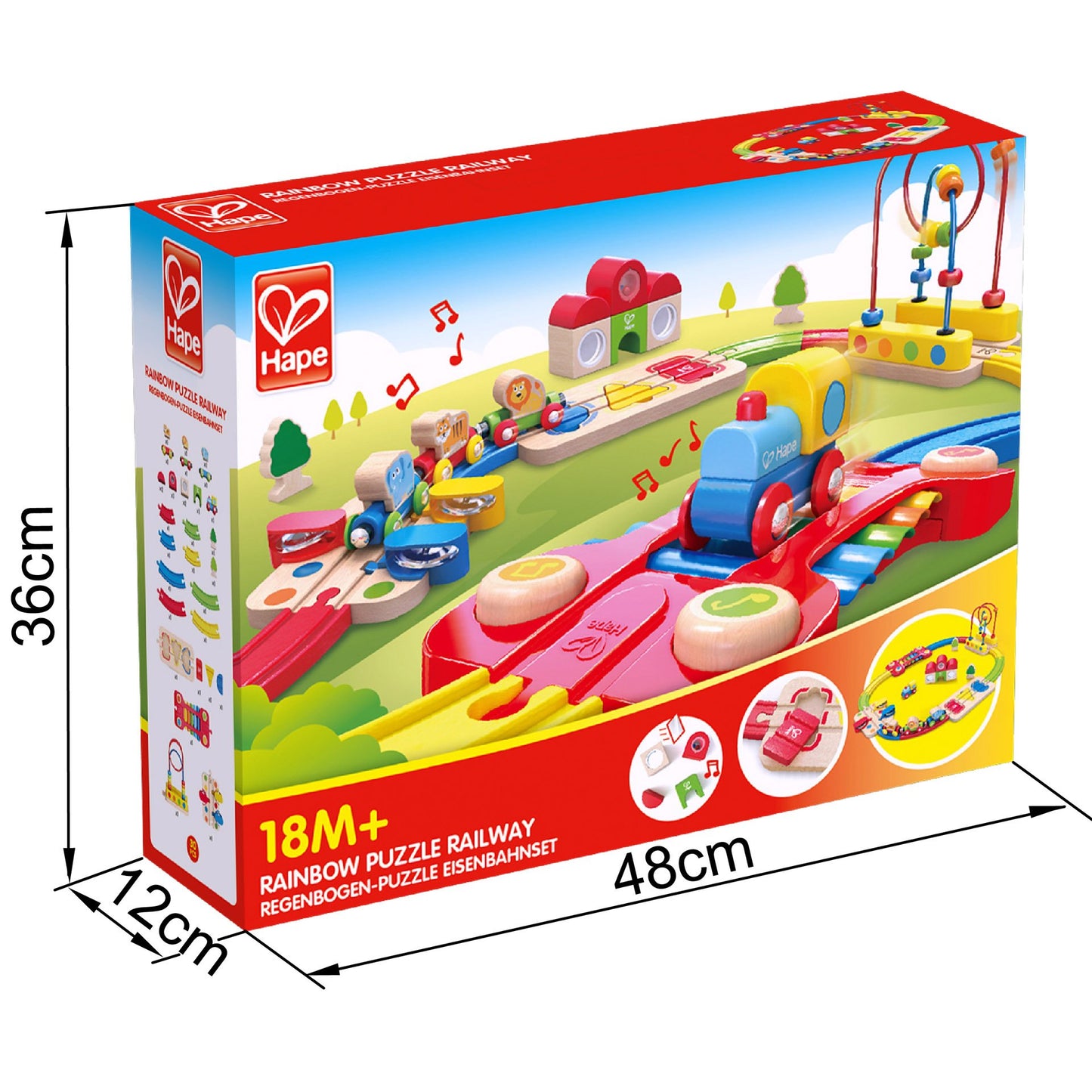 Jucarie din lemn - Sina de tren curcubeu cu puzzle (30 piese)