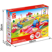 Jucarie din lemn - Sina de tren curcubeu cu puzzle (30 piese)