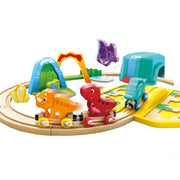Jucarie din lemn - Set tren si dinozauri (27 piese)