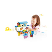 Jucarie din lemn - Arca lui Noe de tras si sortator de forme