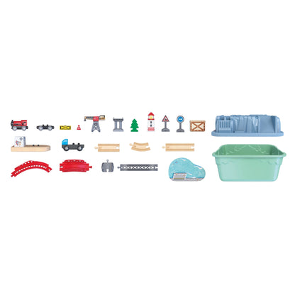 Jucarie din lemn - Set tren port (51 piese)