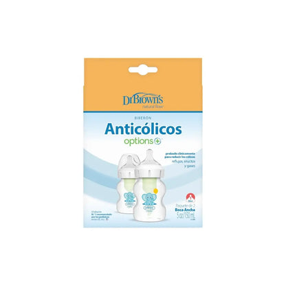 Biberon Anti-Colici cu Gat Larg PP,150 ml. "Options Plus" Design, (2 pack)