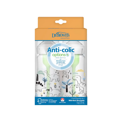 Biberon Anti-Colici cu Gat Larg PP, 270 ml. "Options Plus" design baieti (BPA free) (2 pack)