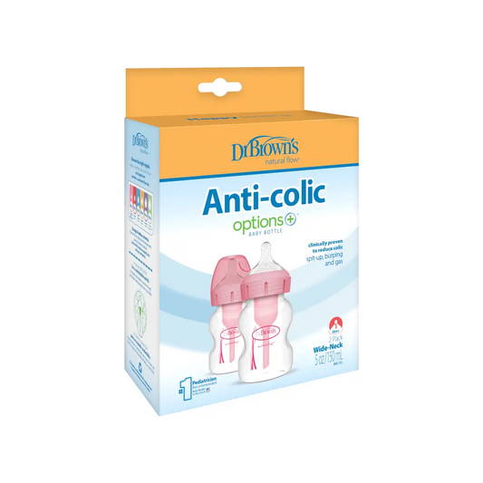 Pachet biberoane Anti-colici cu Gat Larg PP,150 ml. "Options Plus", ROZ (2 pack)