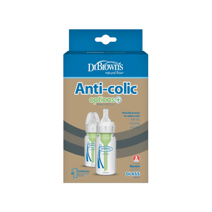Pachet biberoane Anti-Colici din sticla cu Gat Ingust "Options Plus" 120 ml (2 Pack)