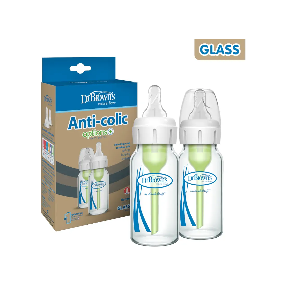 Pachet biberoane Anti-Colici din sticla cu Gat Ingust "Options Plus" 120 ml (2 Pack)