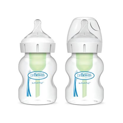 Pachet biberoane din plastic, Anti-Colici cu Gat Larg, 150 ml. "Options Plus" (2 pack)