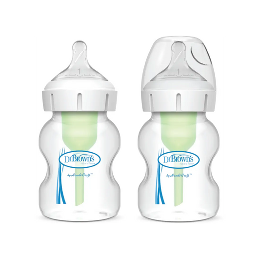 Pachet biberoane din plastic, Anti-Colici cu Gat Larg, 150 ml. "Options Plus" (2 pack)