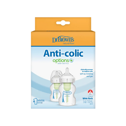 Pachet biberoane din plastic, Anti-Colici cu Gat Larg, 150 ml. "Options Plus" (2 pack)