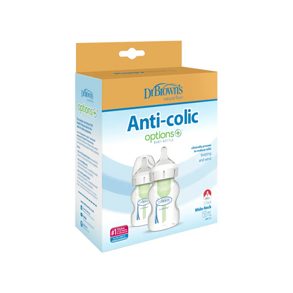 Pachet biberoane din plastic, Anti-Colici cu Gat Larg, 150 ml. "Options Plus" (2 pack)