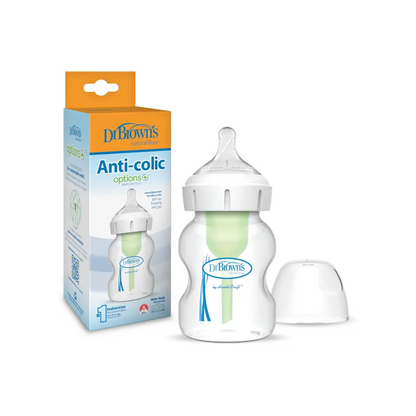 Biberon din plastic, Anti-Colici cu Gat Larg, 150 ml. "Options Plus", cu tetina nivel 1 (0-3 luni)
