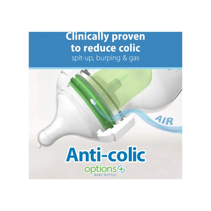 Biberon din plastic, Anti-Colici cu Gat Larg, 150 ml. "Options Plus", cu tetina nivel 1 (0-3 luni)