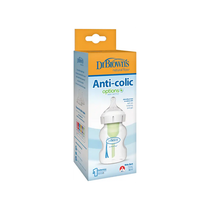 Biberon din plastic, Anti-Colici cu Gat Larg, 150 ml. "Options Plus", cu tetina nivel 1 (0-3 luni)