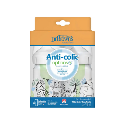 Biberon Anti-Colici cu Gat Larg PP, 150 ml. "Options Plus" design baieti (BPA free) (2 pack)