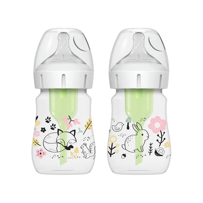 Biberon Anti-Colici cu Gat Larg PP, 150 ml. "Options Plus" design fetite (BPA free) (2 pack)