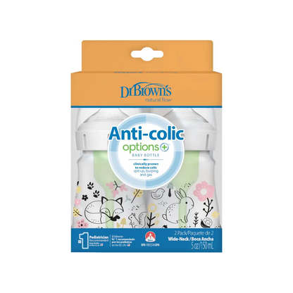 Biberon Anti-Colici cu Gat Larg PP, 150 ml. "Options Plus" design fetite (BPA free) (2 pack)