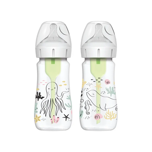 Biberon Anti-Colici cu Gat Larg PP, 270 ml. "Options Plus" design fetite (BPA free) (2 pack)