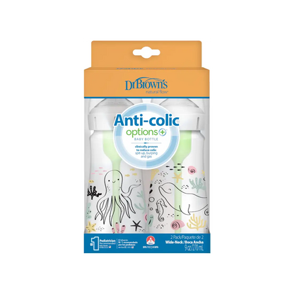 Biberon Anti-Colici cu Gat Larg PP, 270 ml. "Options Plus" design fetite (BPA free) (2 pack)