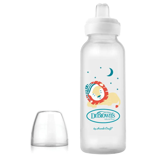 Biberon din plastic cu Gat Ingust, 250 ml., cu cioc ptr. inghitituri mici, Design Leu (BPA Free)