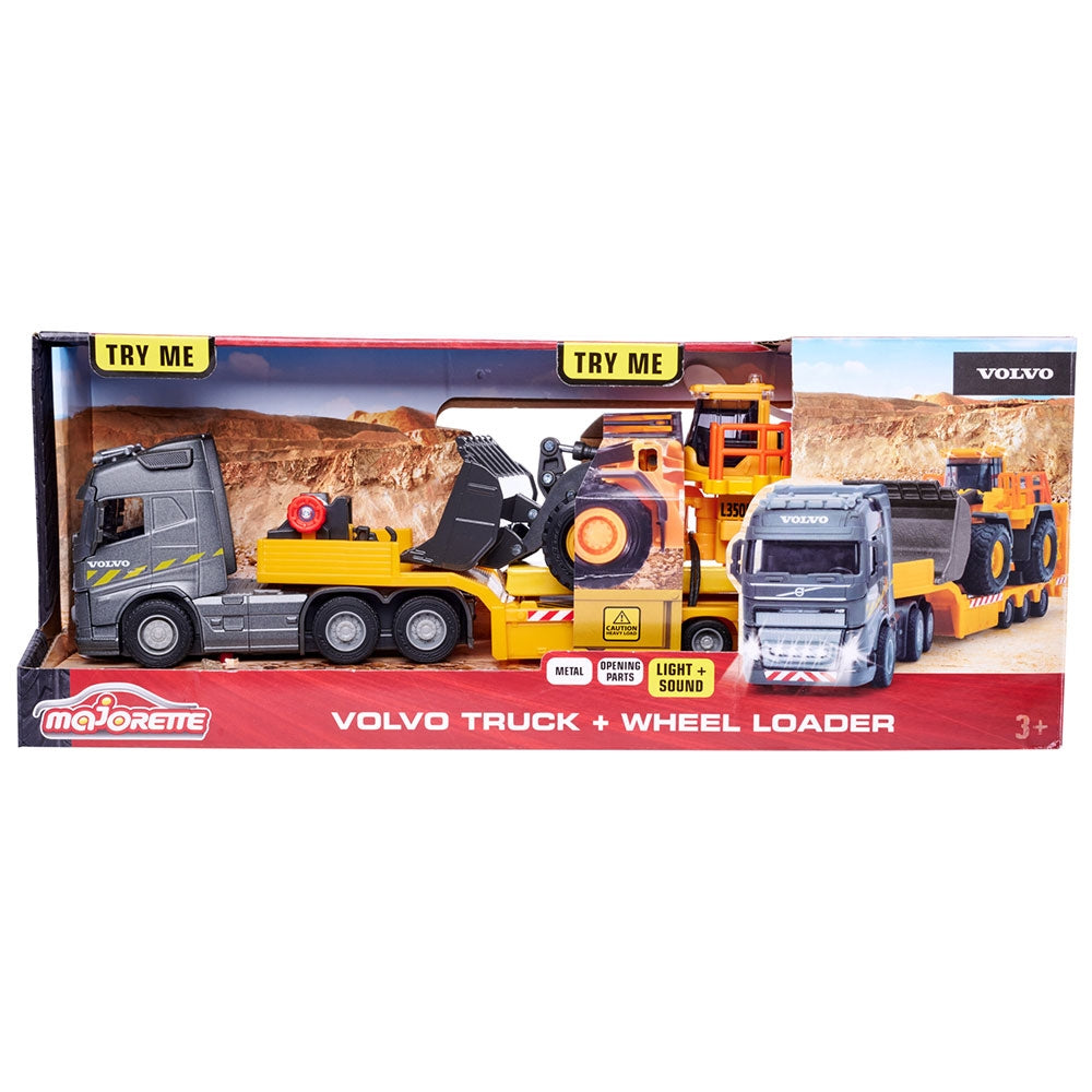 Camion Majorette Volvo cu remorca si buldozer
