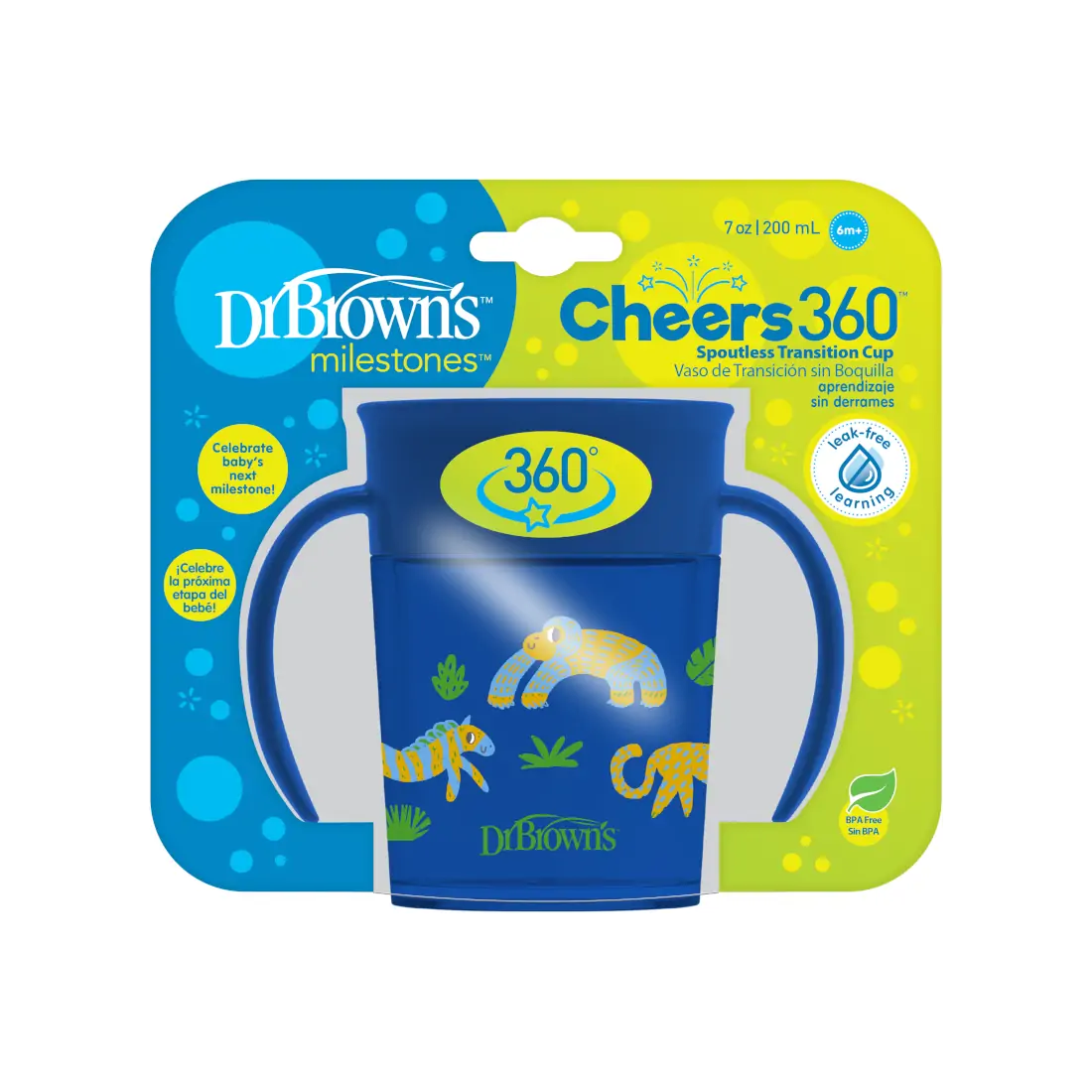 Canita cu manere, Cheers 360, 200 ml. Albastru Design, BPA Free