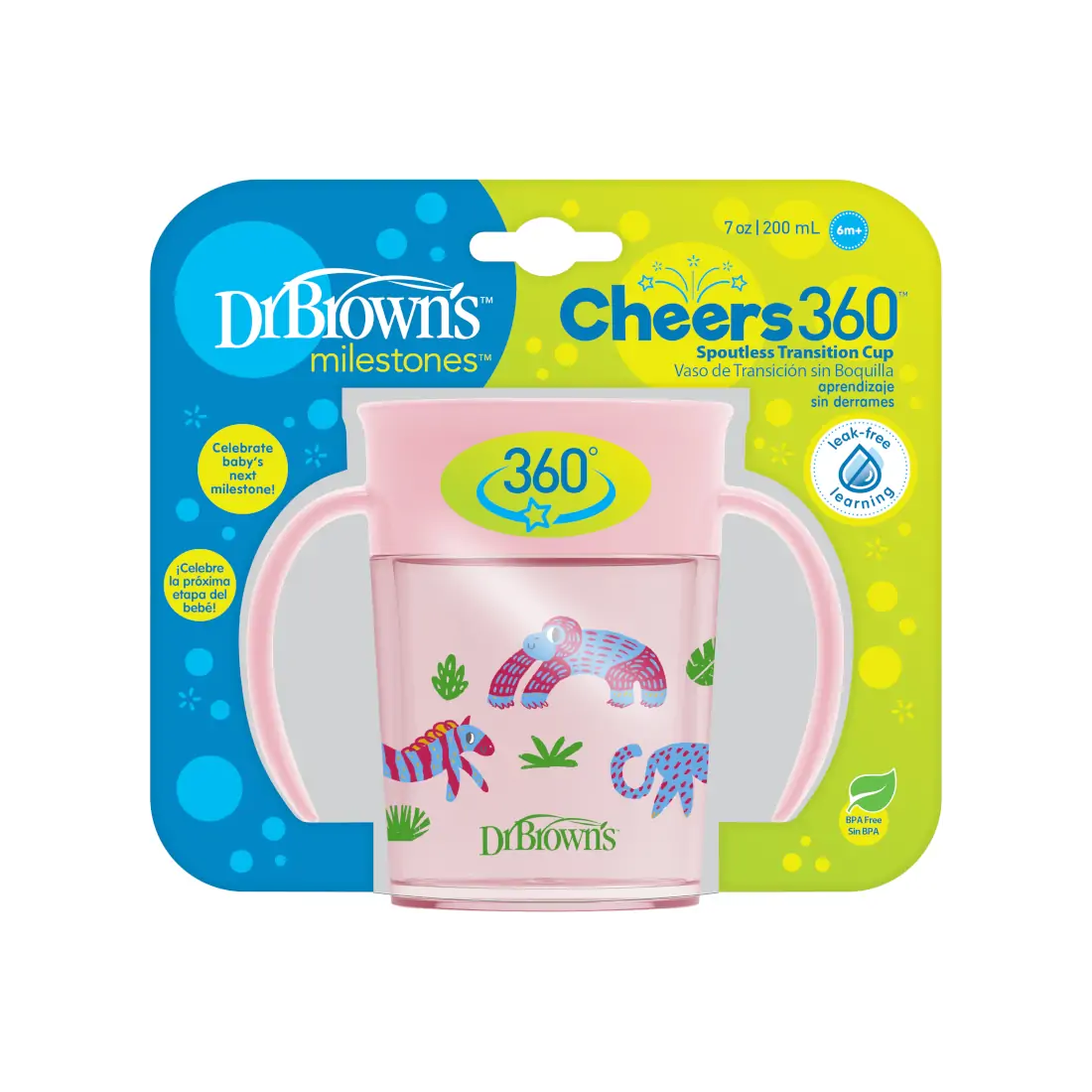 Canita cu manere, Cheers 360, 200 ml. Roz Design, BPA Free