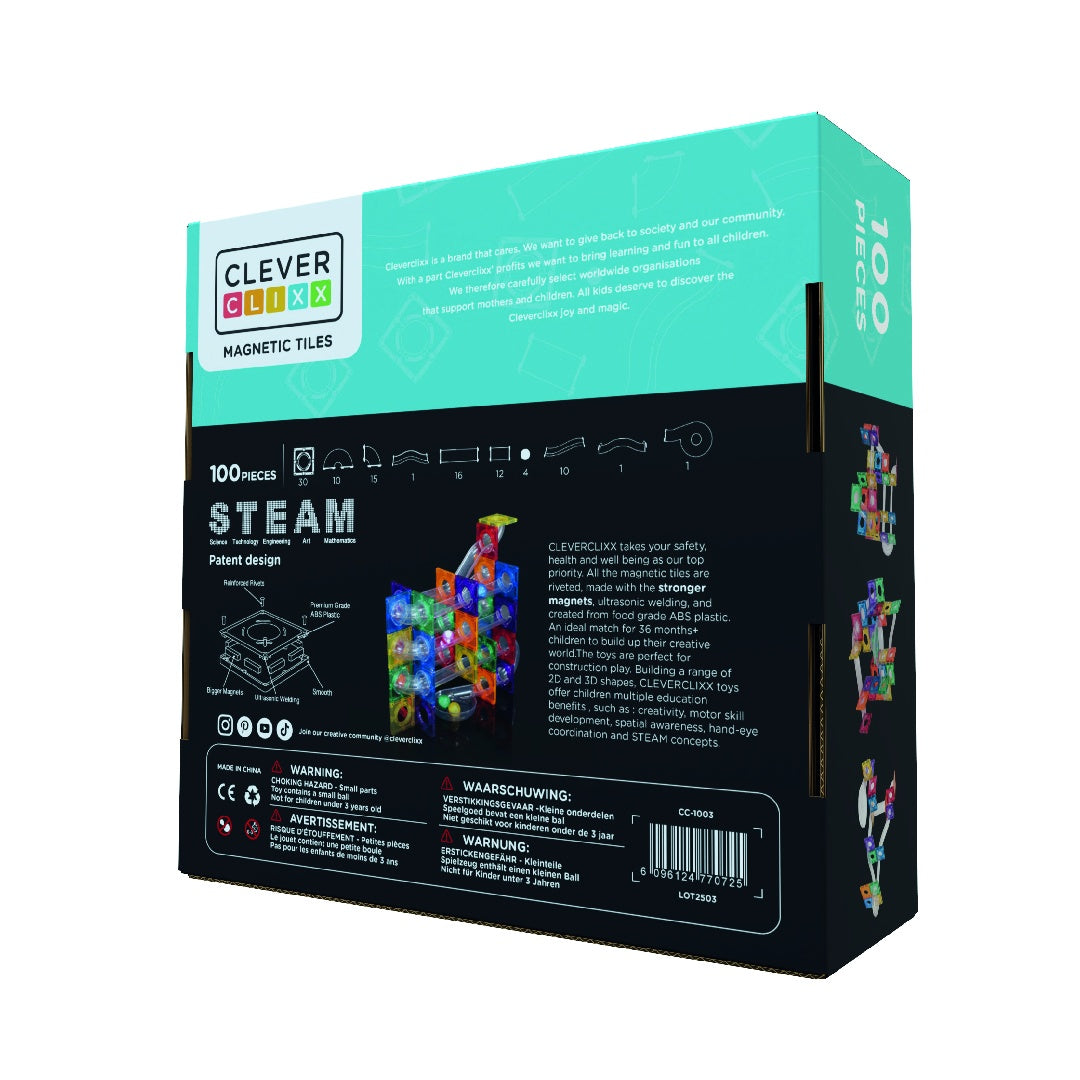 Joc magnetic Circuit cu bile luminoase 100 piese, Cleverclixx