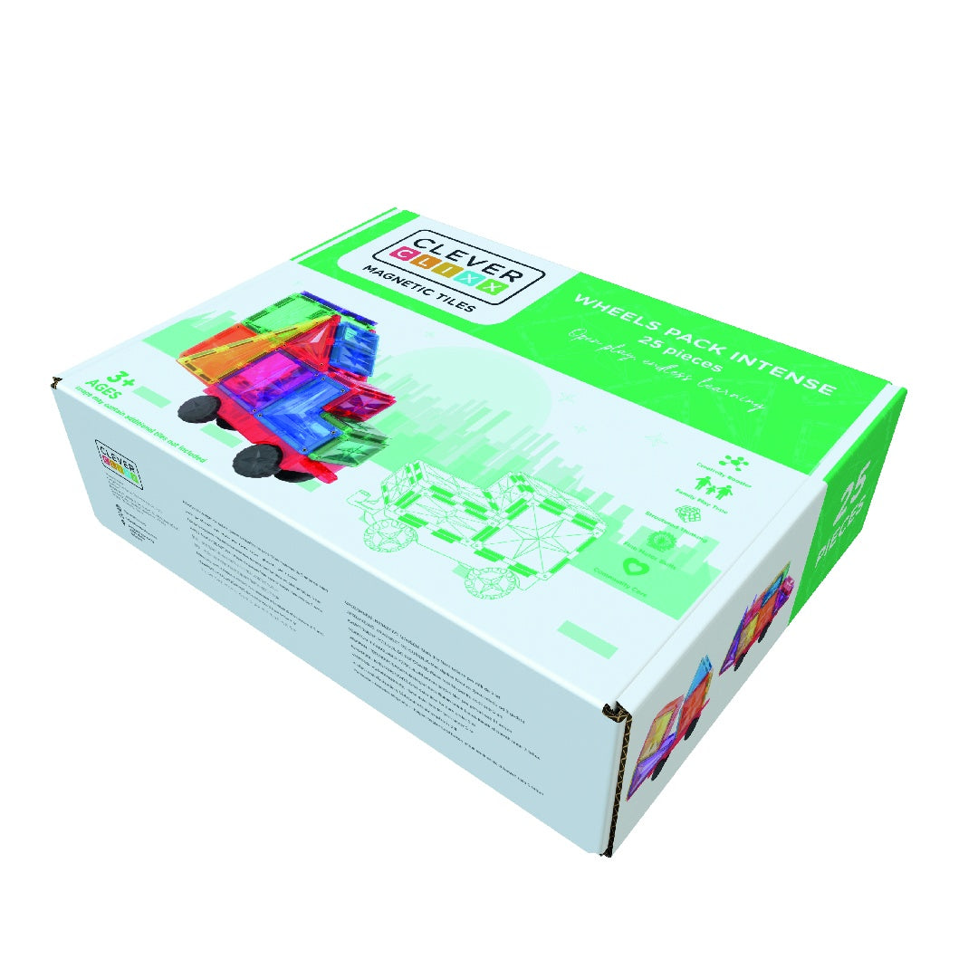 Joc magnetic de construit cu set de roti 25 piese, Cleverclixx