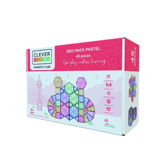 Joc magnetic de construit Pastel 45 piese, Cleverclixx