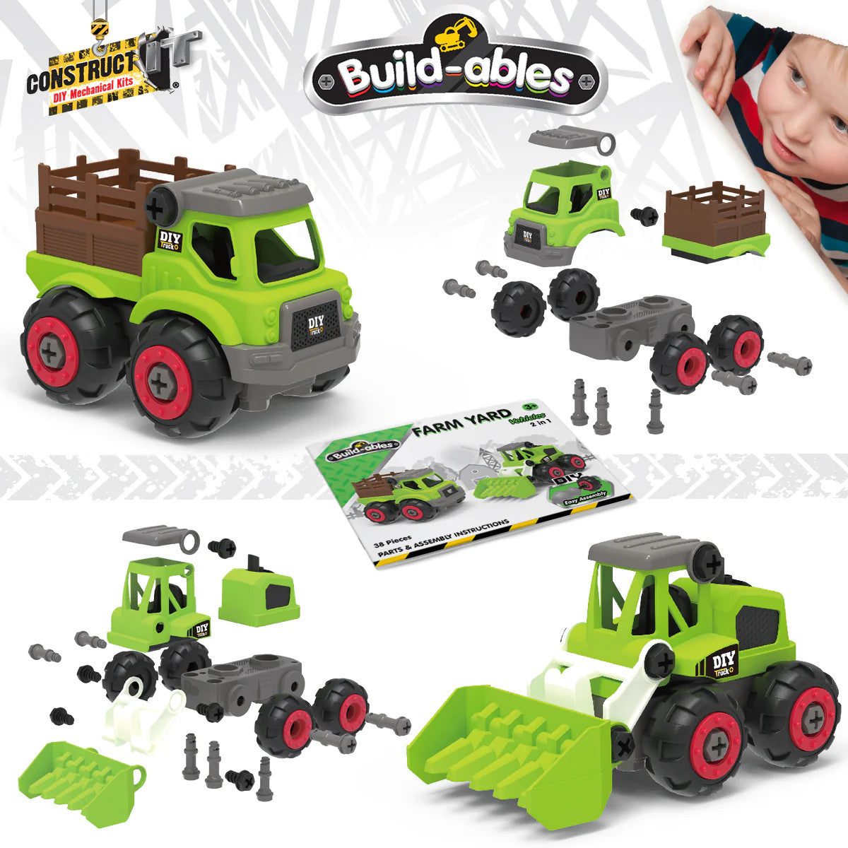 Kit STEM de construit Utilaje de ferma 2 in 1
