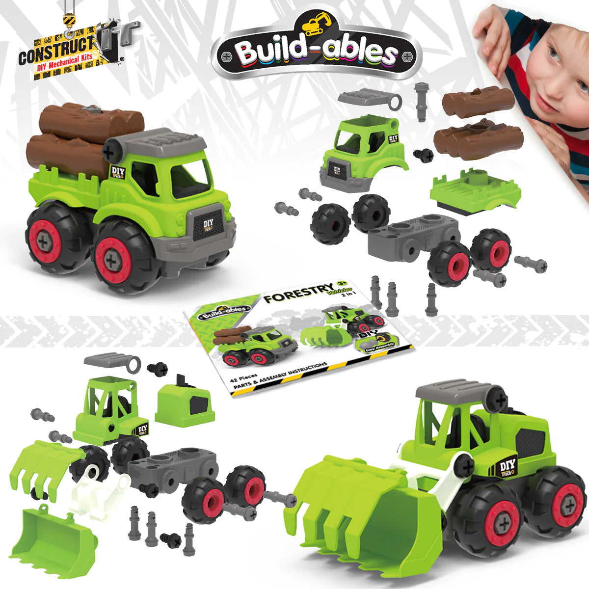 Kit STEM de construit Utilaje forestiere 2 in 1