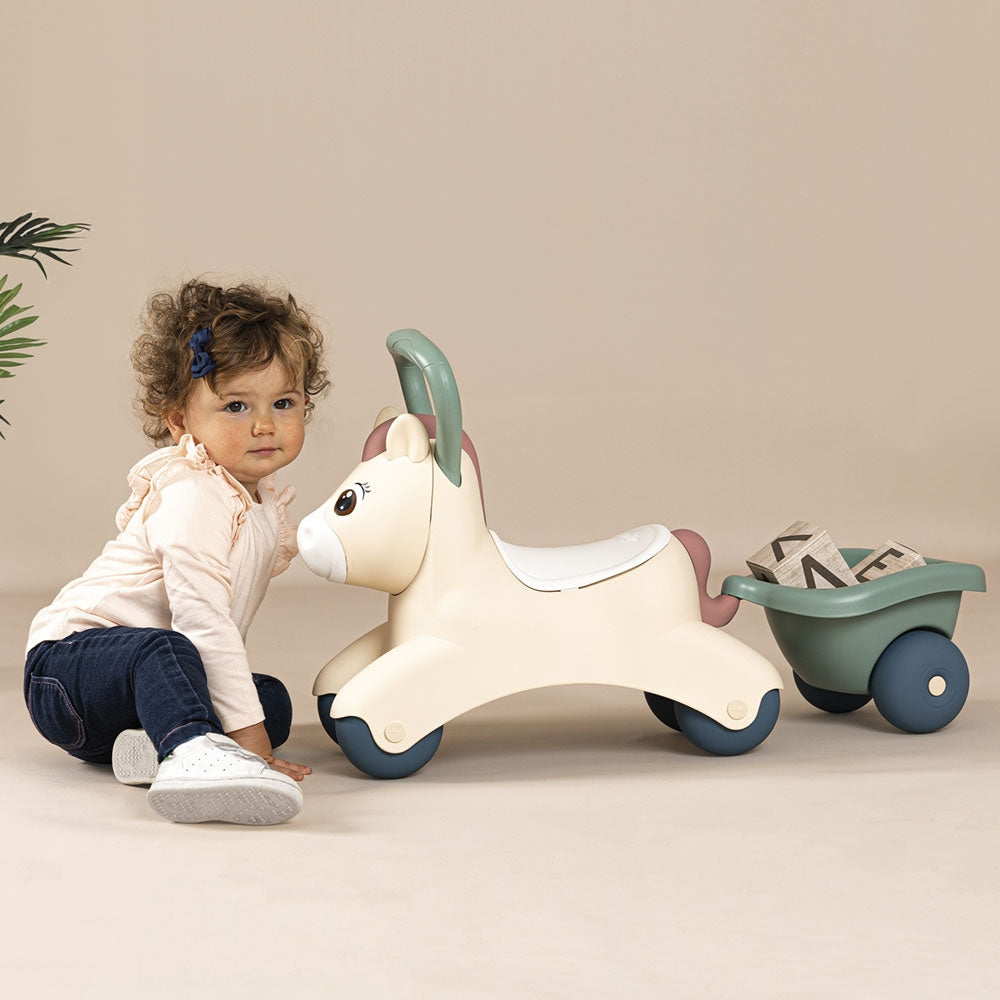 Masinuta de impins Smoby Pony cu remorca