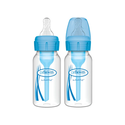 Pachet Biberoane din plastic, Anti-Colici cu Gat Ingust "Options Plus"  120 ml. (2 pack), Albastru
