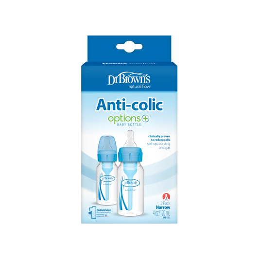 Pachet Biberoane din plastic, Anti-Colici cu Gat Ingust "Options Plus"  120 ml. (2 pack), Albastru