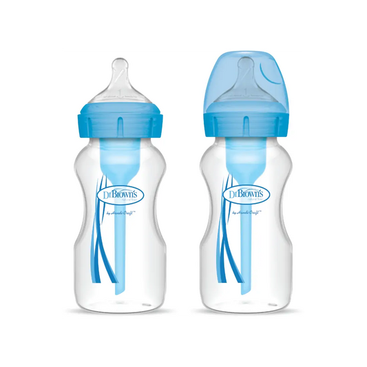 Pachet Biberoane din plastic, Anti-Colici Gat Larg "Options Plus" 270 ml. Albastru (2-Pack)