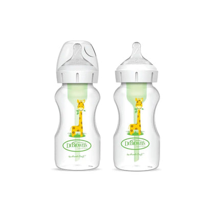 Pachet Biberoane Anti-Colici, Design, Gat Larg "Options Plus" PP, 270ml. cu tetina nivel doi, 2-Pack