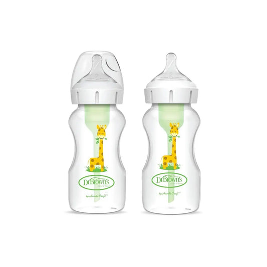 Pachet Biberoane Anti-Colici, Design, Gat Larg "Options Plus" PP, 270ml. cu tetina nivel doi, 2-Pack