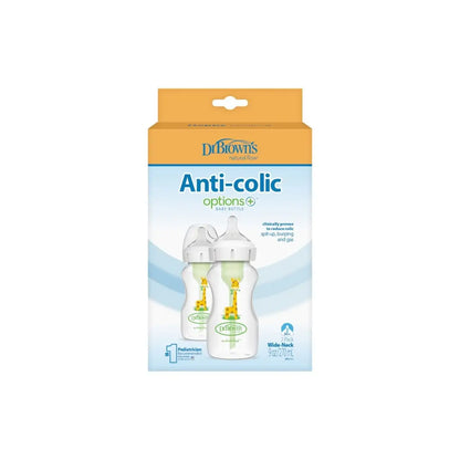 Pachet Biberoane Anti-Colici, Design, Gat Larg "Options Plus" PP, 270ml. cu tetina nivel doi, 2-Pack